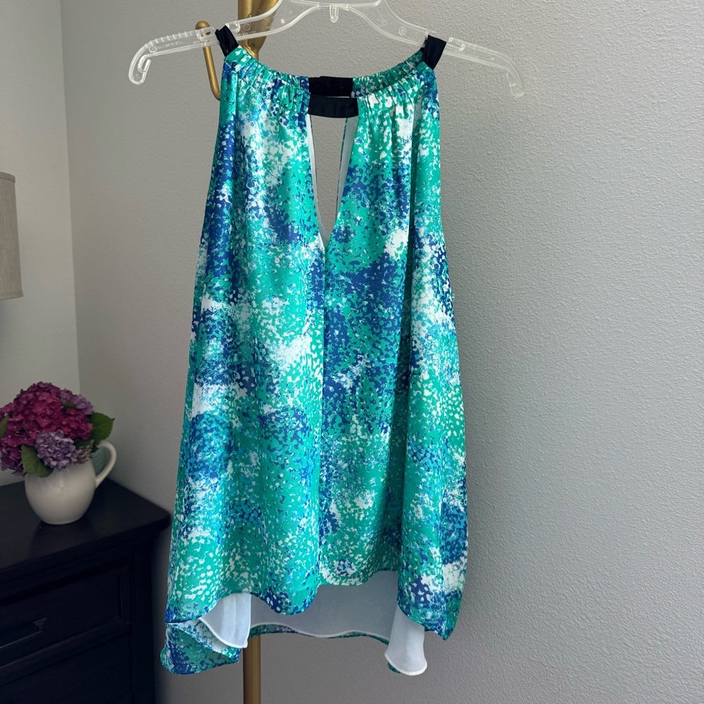 Vince Camuto Flowy Halter Top - Blues and Greens - Size Large